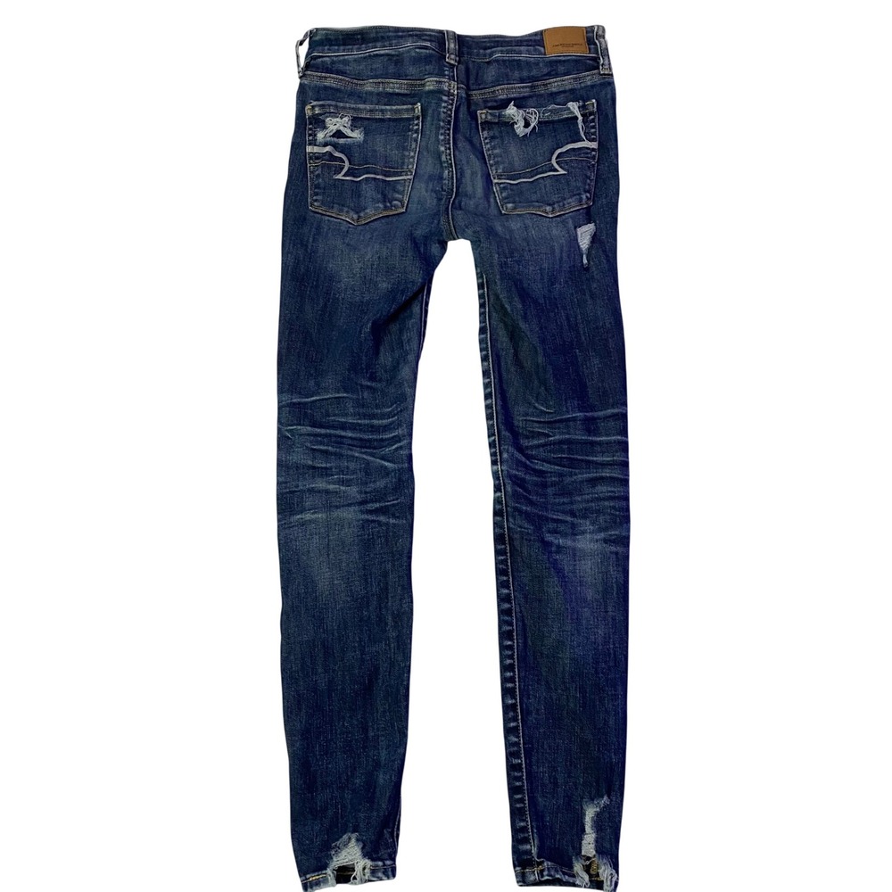 American Eagle Hi-Rise Jegging Dark Wash Distressed Super Stretch X Jeans Size 4 - Picture 5 of 6